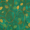 Golden Vine Botanical Mural Wallpaper — Rich Teal and Gold Pattern Mural Wallpaper - room preview 04