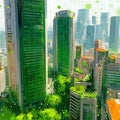 Abstract Urban Jungle Mural Wallpaper — Painterly City Skyline Art Mural Wallpaper - room preview 04