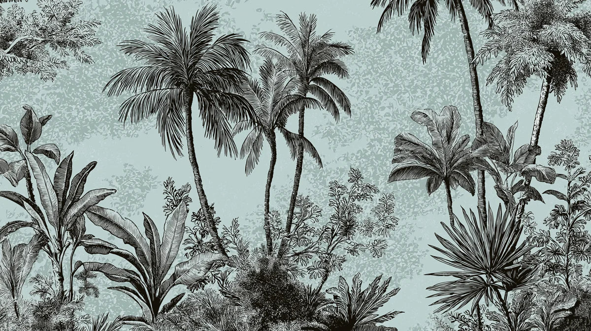 Monochrome Palm Forest Mural Wallpaper — Botanical Line Art Mural Wallpaper - room preview 04