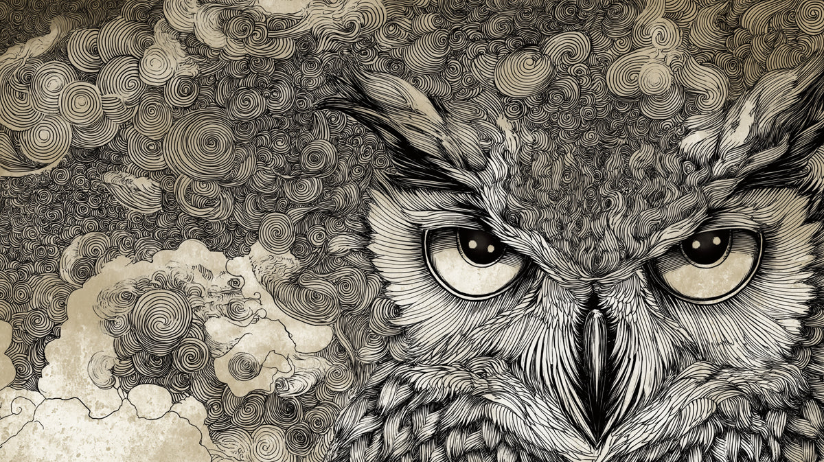 Woodland Nursery Wallpaper Mural – Baby Animals Wall Mural – Nocturnal Owl Line Art — Detailed Sketch Design