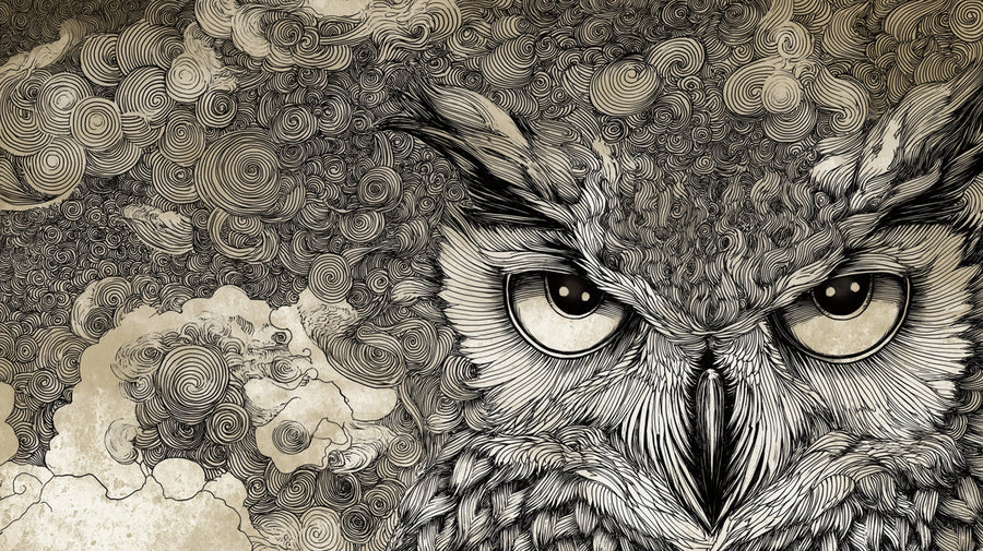Woodland Nursery Wallpaper Mural – Baby Animals Wall Mural – Nocturnal Owl Line Art — Detailed Sketch Design printable artwork