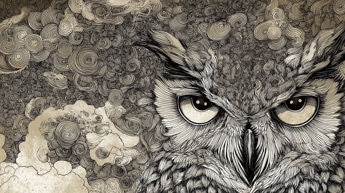 Nocturnal Owl Line Art Mural Wallpaper — Detailed Sketch Design Mural Wallpaper - room preview 04