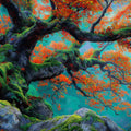Autumn Woodland Mural Wallpaper — Painterly Gnarled Tree Design Mural Wallpaper - room preview 04