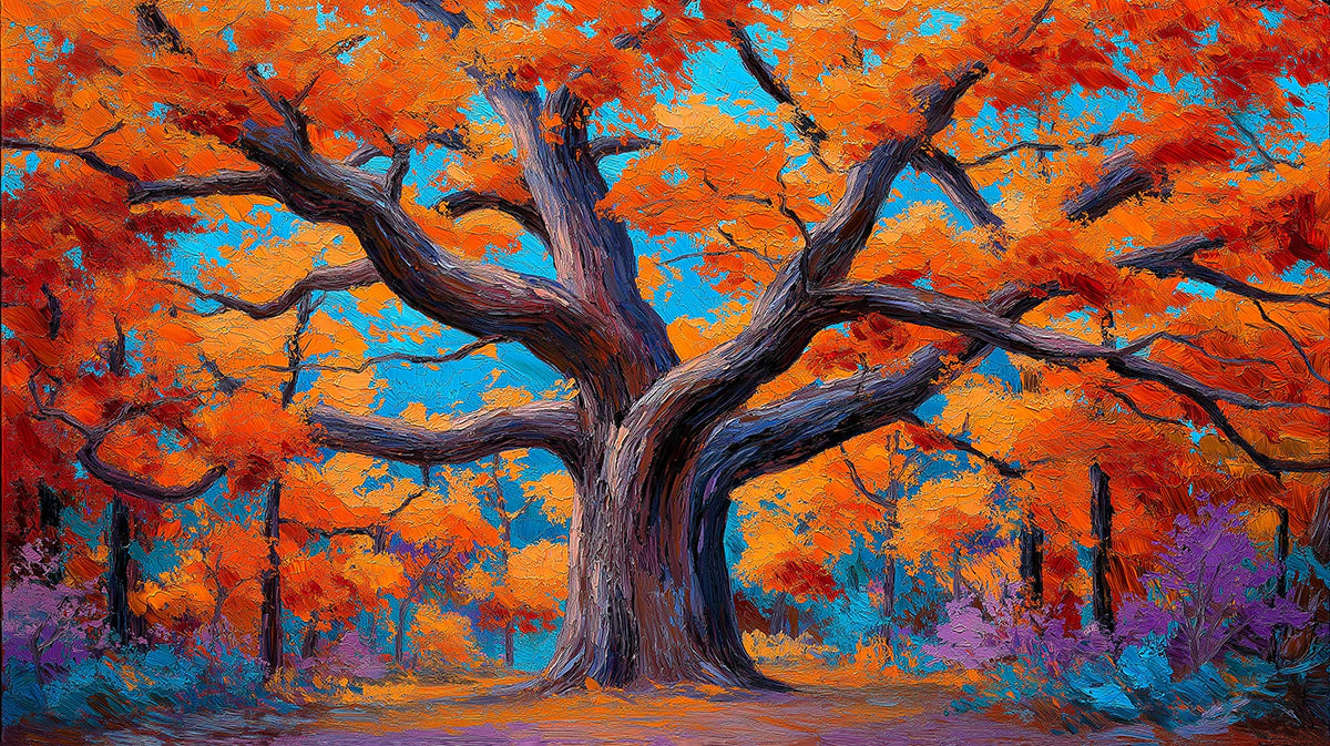 Autumn Oak Mural Wallpaper — Impressionistic Tree Art Mural Wallpaper - room preview 04