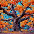 Autumn Oak Mural Wallpaper — Impressionistic Tree Art Mural Wallpaper - room preview 04