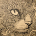 Swirling Feline Portrait Mural Wallpaper — Artistic Ink Line Art Mural Wallpaper - room preview 04