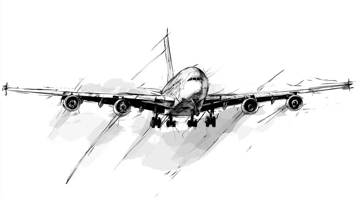 Aviation Sketch Mural Wallpaper — Bold Charcoal Jet Art Mural Wallpaper - room preview 04