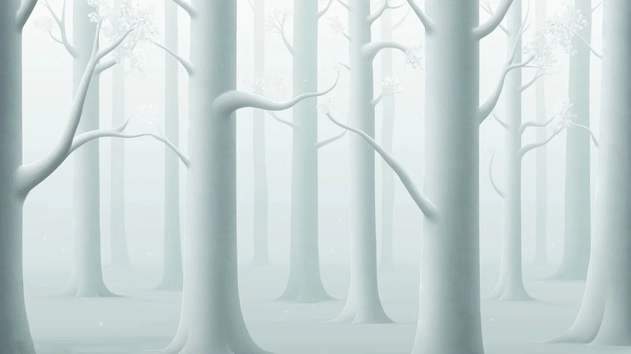 Forest Wallpaper Mural – Woodland Wall Mural – Mist-Covered Woodland — Ethereal Forest Design printable artwork