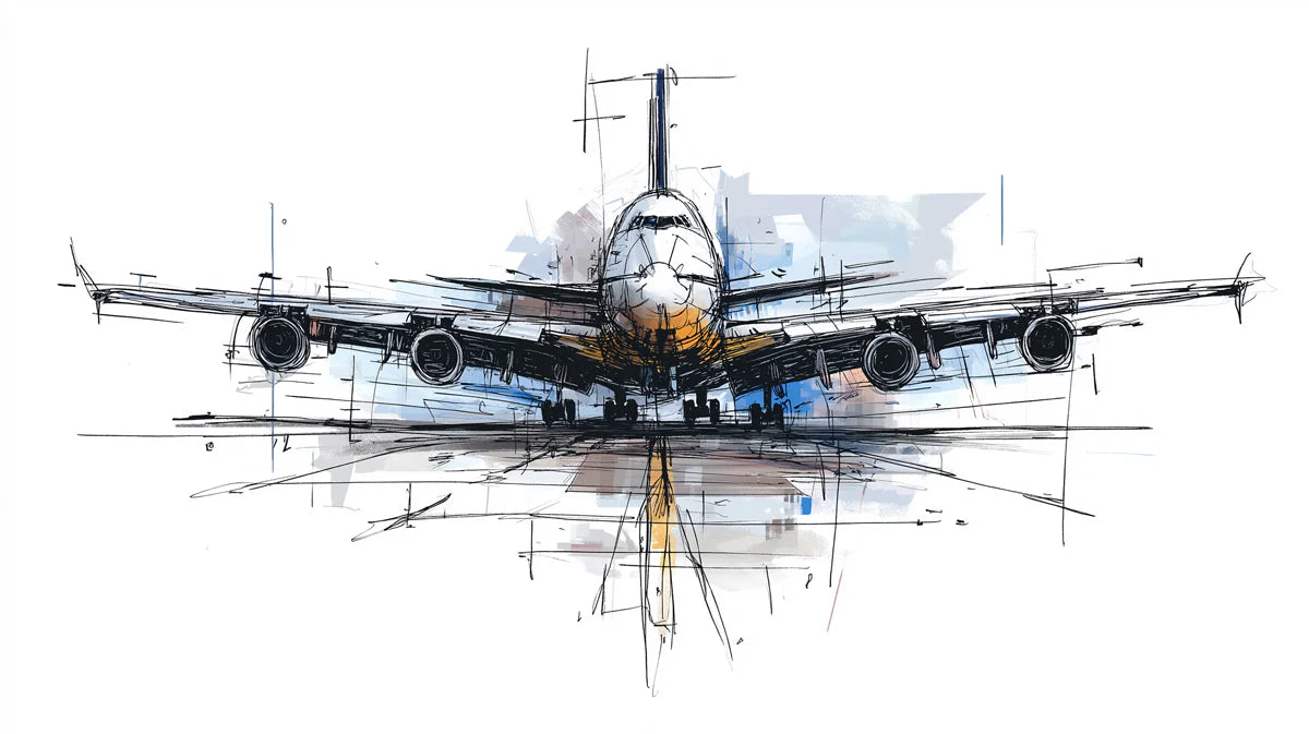 Aviation Sketch Mural Wallpaper — Artistic Line Art Design Mural Wallpaper - room preview 04