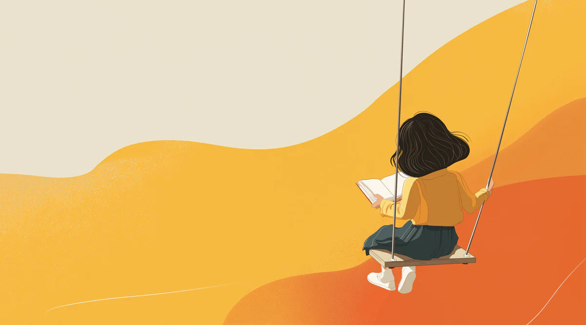 Girl Reading on a Swing Mural Wallpaper — Warm Minimalist Abstract Mural Wallpaper - room preview 04