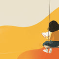 Girl Reading on a Swing Mural Wallpaper — Warm Minimalist Abstract Mural Wallpaper - room preview 04