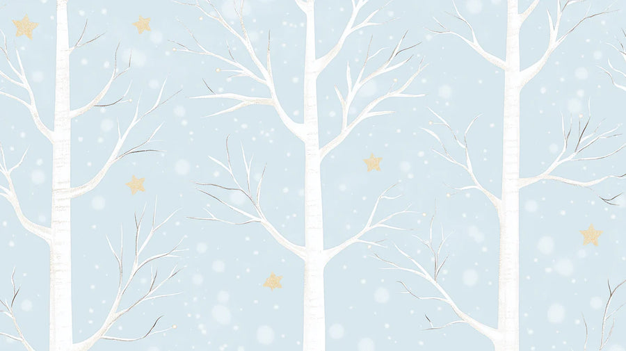 Papier peint mural Forêt d'hiver étoilée — Papier peint mural bleu ciel fantaisiste printable artwork