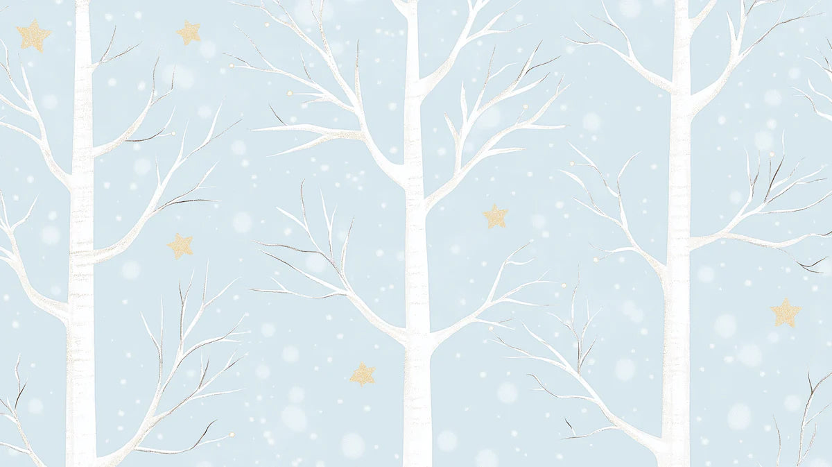 Starry Winter Forest Mural Wallpaper — Whimsical Sky Blue Mural Wallpaper - room preview 04
