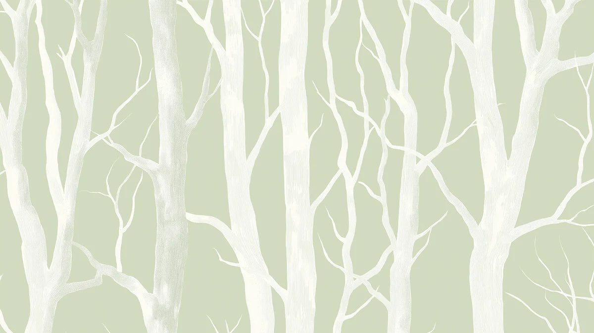 Sage Birch Tree Mural Wallpaper — Minimalist Woodland Design Mural Wallpaper - room preview 04