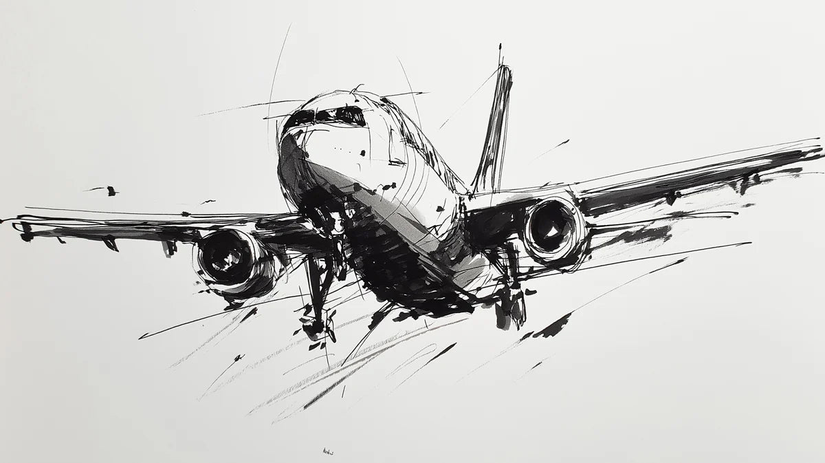 Abstract Airplane Sketch Mural Wallpaper — Modern Monochrome Art Mural Wallpaper - room preview 04