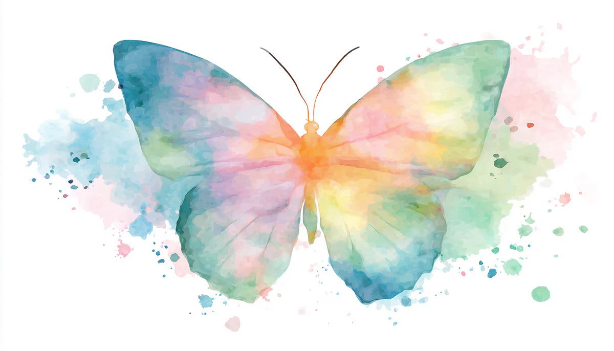 Rainbow Watercolor Butterfly Mural Wallpaper — Artistic Expression Mural Wallpaper - room preview 04