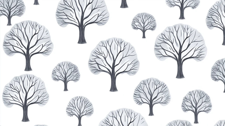 Papier peint mural Forêt hivernale — Papier peint mural artistique Arbres fantaisistes fusain et blanc printable artwork
