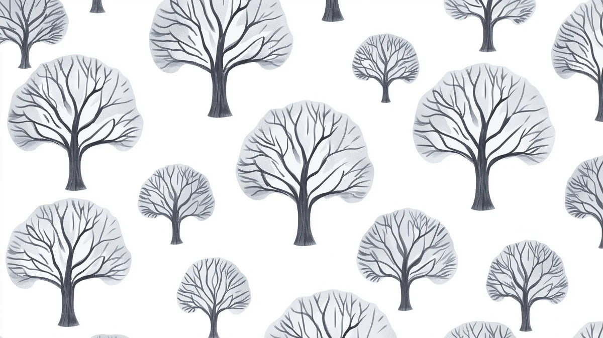 Winter Forest Mural Wallpaper — Whimsical Charcoal and White Tree Art Mural Wallpaper - room preview 04