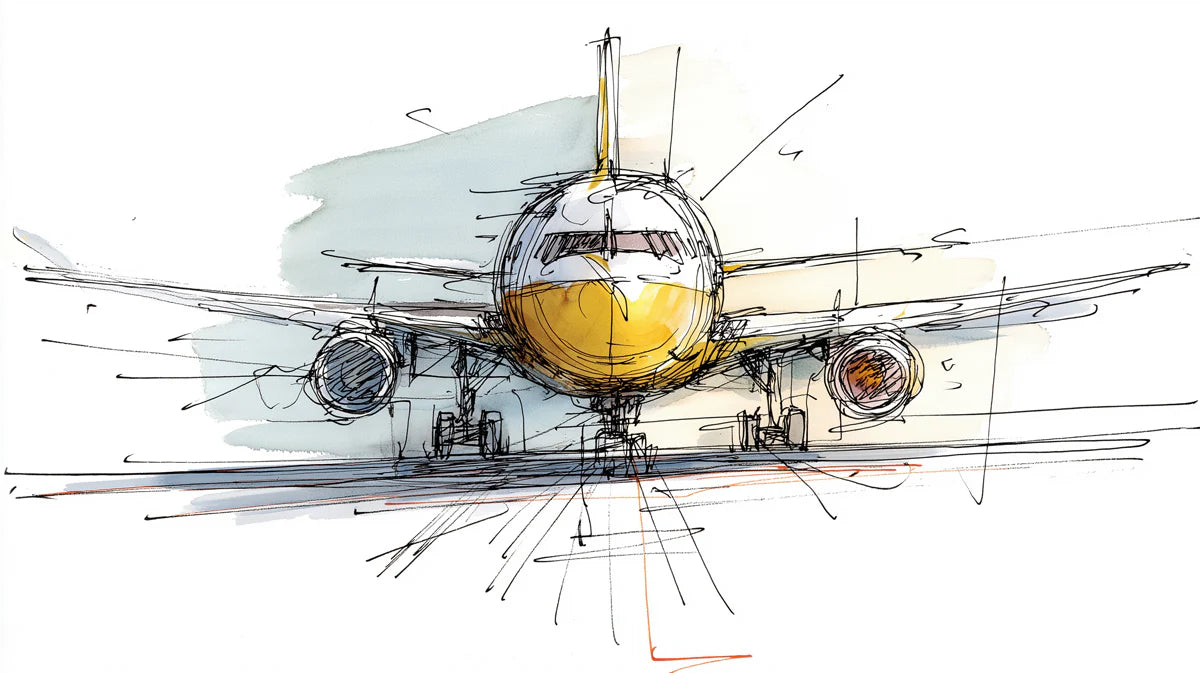Watercolor Airplane Sketch Mural Wallpaper — Modern Aviation Art Mural Wallpaper - room preview 04