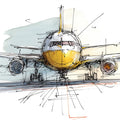Watercolor Airplane Sketch Mural Wallpaper — Modern Aviation Art Mural Wallpaper - room preview 04
