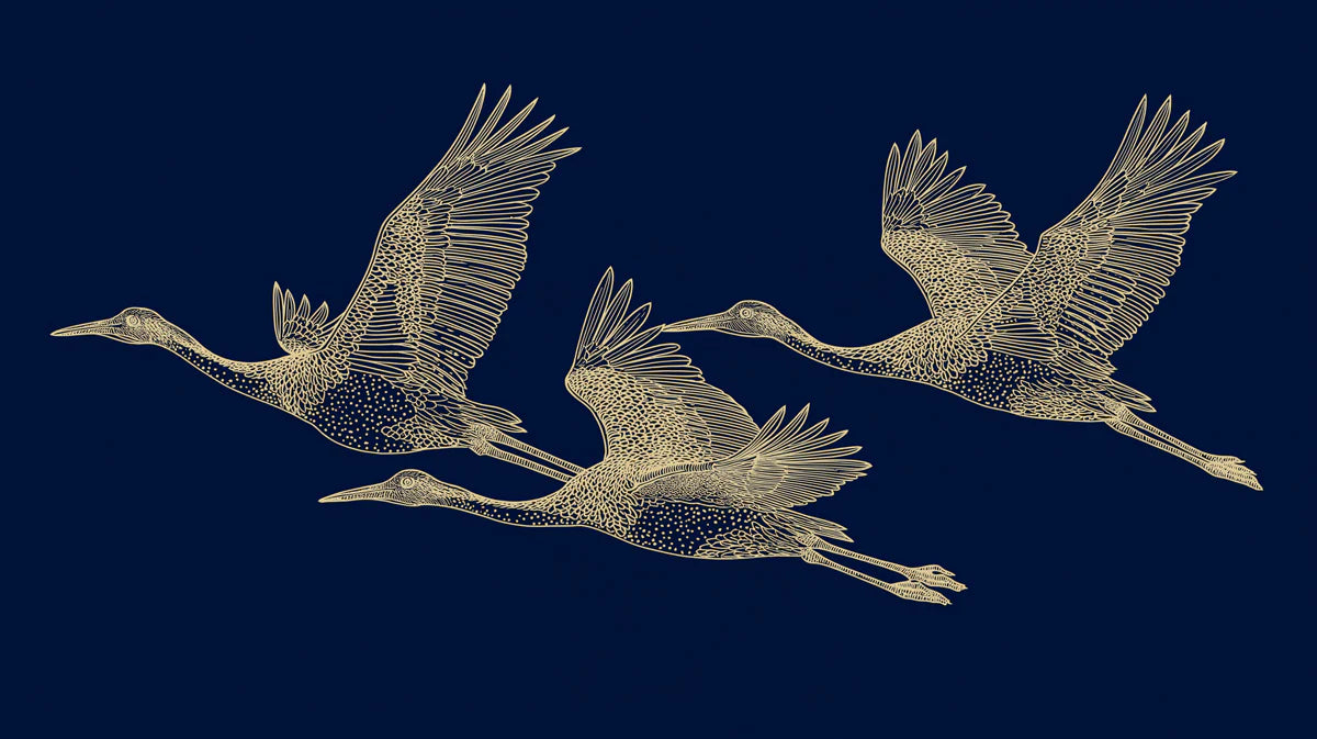 Soaring Cranes Mural Wallpaper — Classic Chinoiserie Art Mural Wallpaper - room preview 04