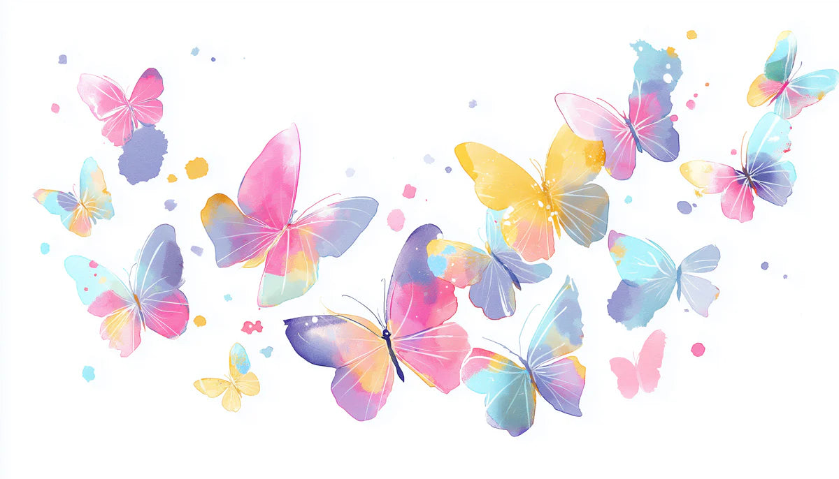 Butterfly Swarm Mural Wallpaper — Whimsical Watercolor Art Mural Wallpaper - room preview 04
