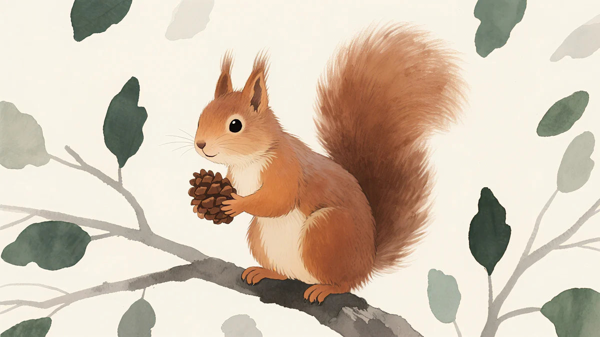 Woodland Squirrel Mural Wallpaper — Whimsical Watercolor Art Mural Wallpaper - room preview 04