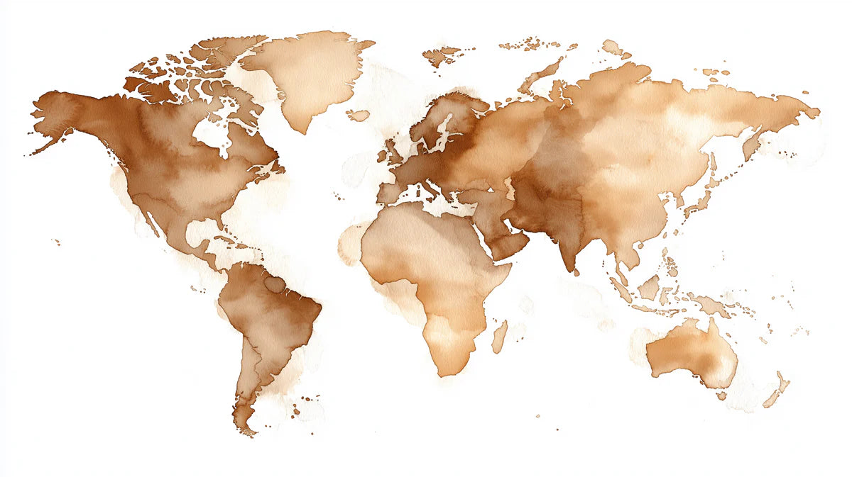 Watercolor World Map Mural Wallpaper in Sepia Tones Mural Wallpaper - room preview 04