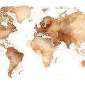 Watercolor World Map Mural Wallpaper in Sepia Tones Mural Wallpaper - room preview 04