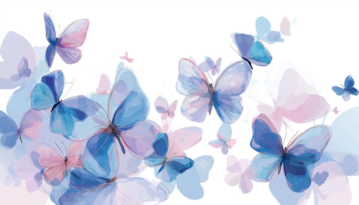 Ethereal Butterfly Swarm Mural Wallpaper — Watercolor Art Mural Wallpaper - room preview 04