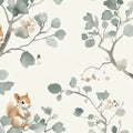 Squirrel and Branch Mural Wallpaper — Whimsical Watercolor Art Mural Wallpaper - room preview 04