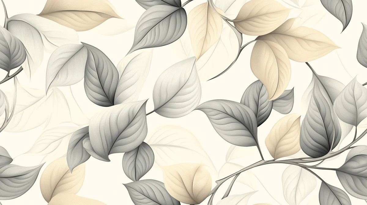 Minimalist Leaf Mural Wallpaper — Neutral Botanical Design Mural Wallpaper - room preview 04
