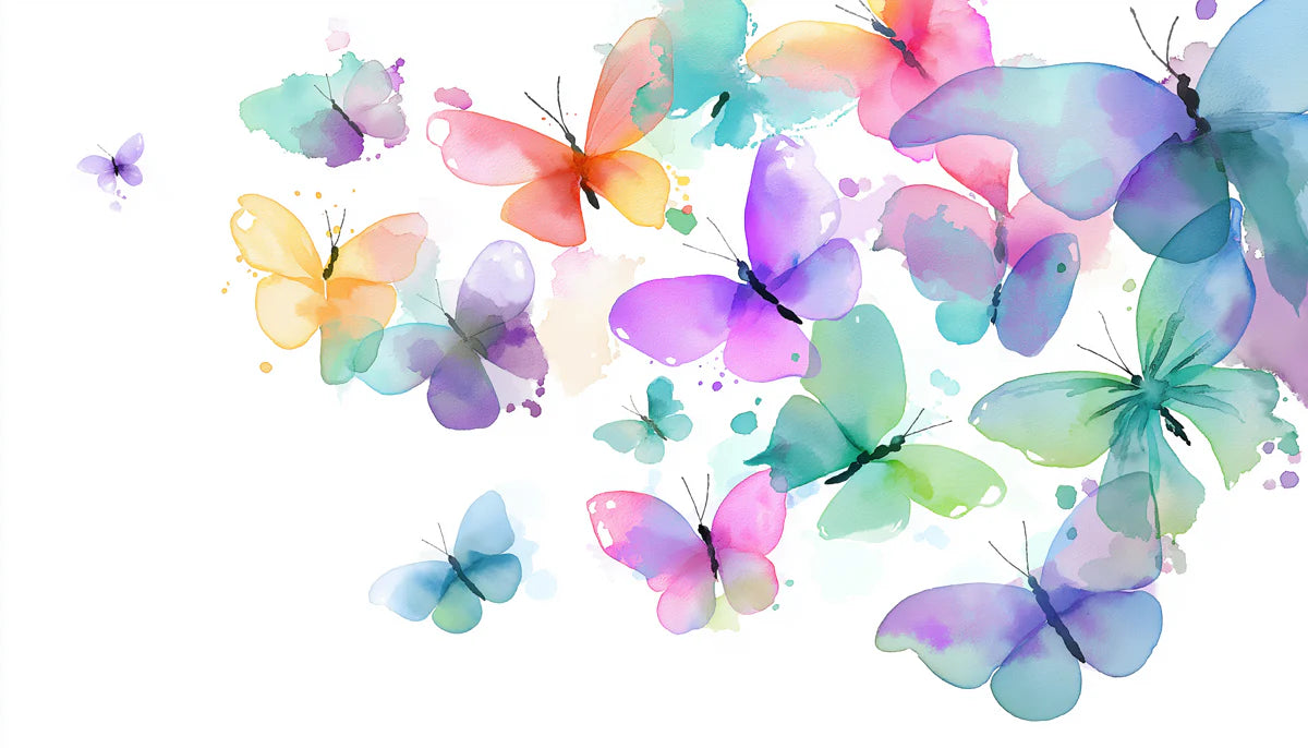 Rainbow Butterfly Swarm Mural Wallpaper — Whimsical Watercolor Art Mural Wallpaper - room preview 04