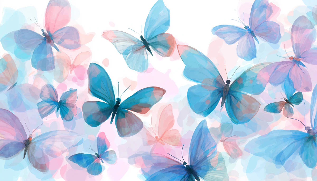 Watercolor Butterfly Swarm Mural Wallpaper — Whimsical Art Mural Wallpaper - room preview 04