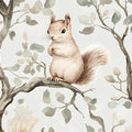 Squirrel and Branch Mural Wallpaper — Soft Woodland Pattern Mural Wallpaper - room preview 04