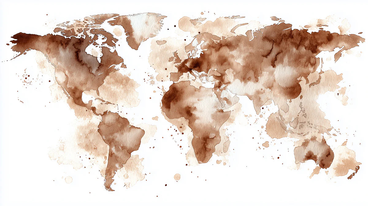 Watercolor World Map Mural Wallpaper — Rustic Coffee Wash Aesthetic Mural Wallpaper - room preview 04