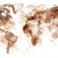 Watercolor World Map Mural Wallpaper — Rustic Coffee Wash Aesthetic Mural Wallpaper - room preview 04