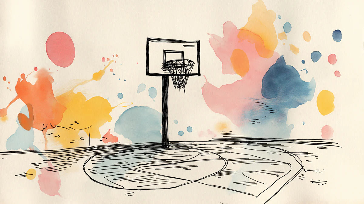 Watercolor Basketball Court Mural Wallpaper — Playful Urban Art Mural Wallpaper - room preview 04