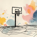 Watercolor Basketball Court Mural Wallpaper — Playful Urban Art Mural Wallpaper - room preview 04