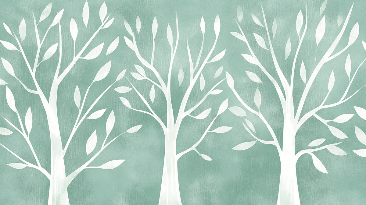 Minimalist Tree Silhouette Mural Wallpaper in Soft Aqua Mural Wallpaper - room preview 04