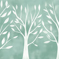 Minimalist Tree Silhouette Mural Wallpaper in Soft Aqua Mural Wallpaper - room preview 04