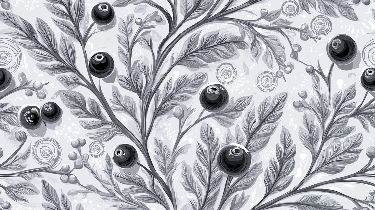 Monochrome Berry Branch Mural Wallpaper — Artistic Botanical Mural Wallpaper - room preview 04