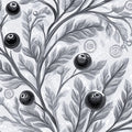 Monochrome Berry Branch Mural Wallpaper — Artistic Botanical Mural Wallpaper - room preview 04