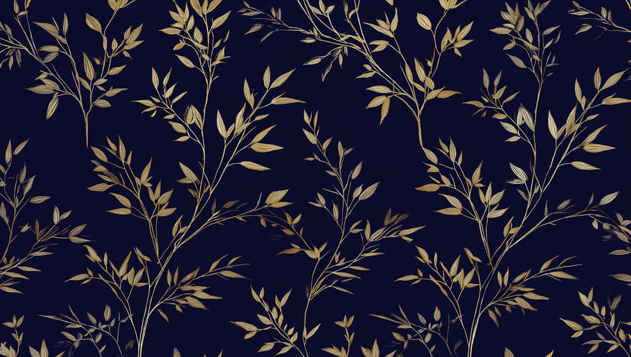 Nature Wallpaper Mural – Natural Wall Mural – Gilded Botanical Branch — Navy and Gold printable artwork