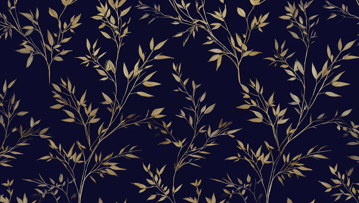 Gilded Botanical Branch Mural Wallpaper — Navy and Gold Mural Wallpaper - room preview 04