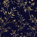 Gilded Botanical Branch Mural Wallpaper — Navy and Gold Mural Wallpaper - room preview 04