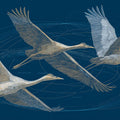 Flying Cranes Mural Wallpaper — Minimalist Line Art on Deep Navy Mural Wallpaper - room preview 04
