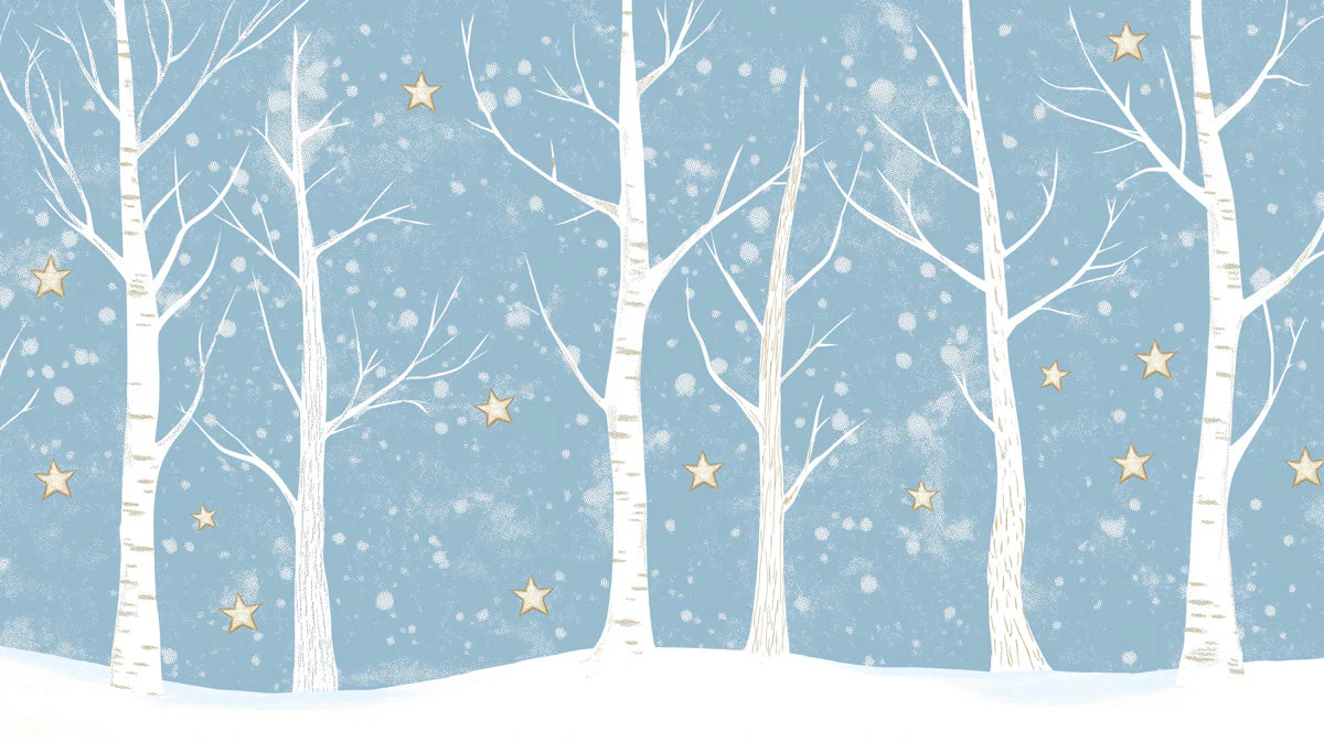 Winter Birch Forest Mural Wallpaper — Soft Snowfall Design Mural Wallpaper - room preview 04