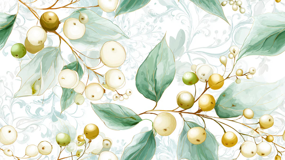 Luminous Berry & Leaf Mural Wallpaper Watercolor Botanical Art Mural Wallpaper - room preview 04