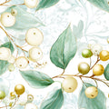 Luminous Berry & Leaf Mural Wallpaper Watercolor Botanical Art Mural Wallpaper - room preview 04